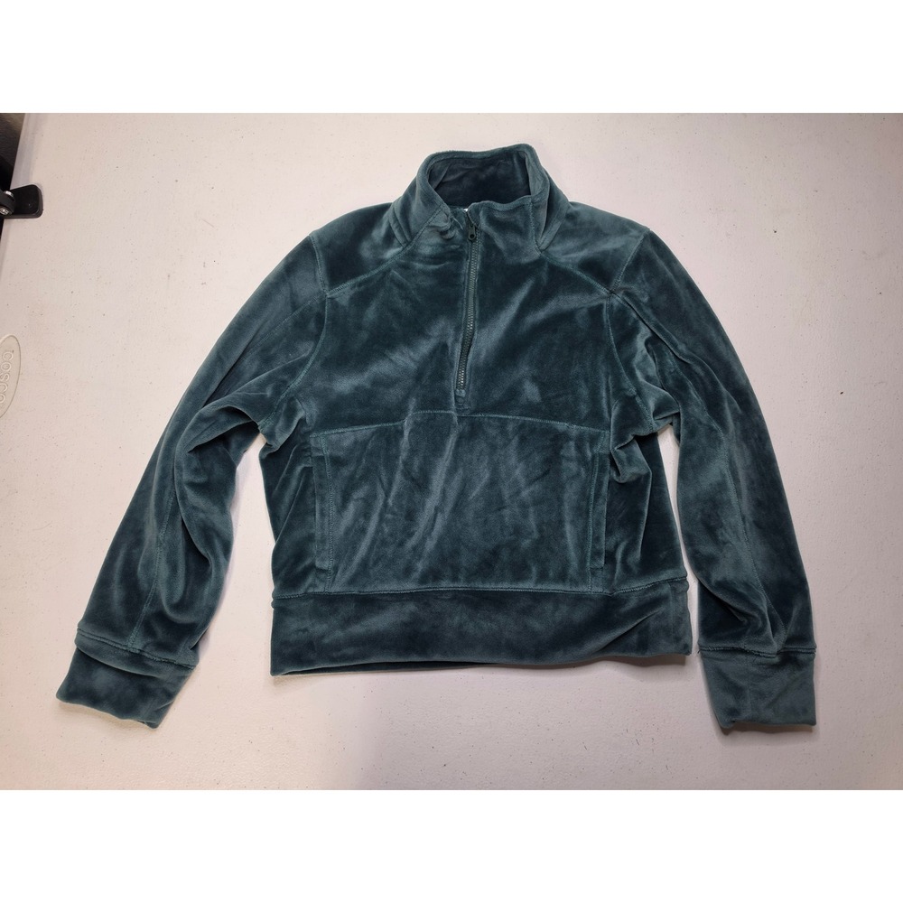 DSG Girls Teal Blue Velour Quarter Zip Pullover Kangaroo Pocket Size S 8-9